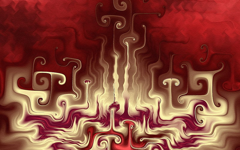 Convection, red, gold, gnarl, texture, hot, fractals, HD wallpaper