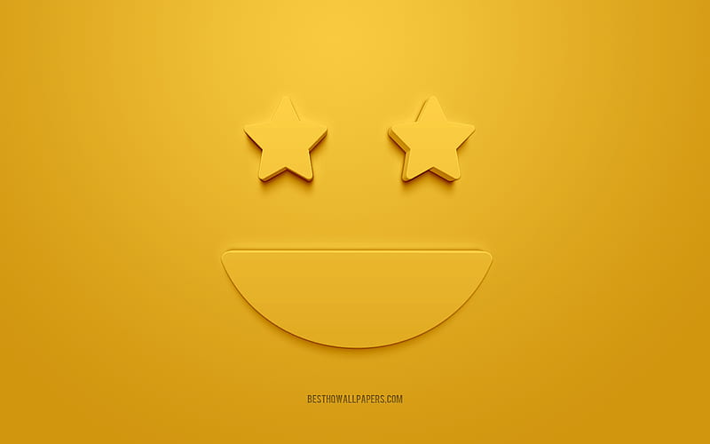 Smiling happy emoticon, Smiling face Icons, 3d icons, yellow background, smiling face with stars, happy 3d icon, HD wallpaper