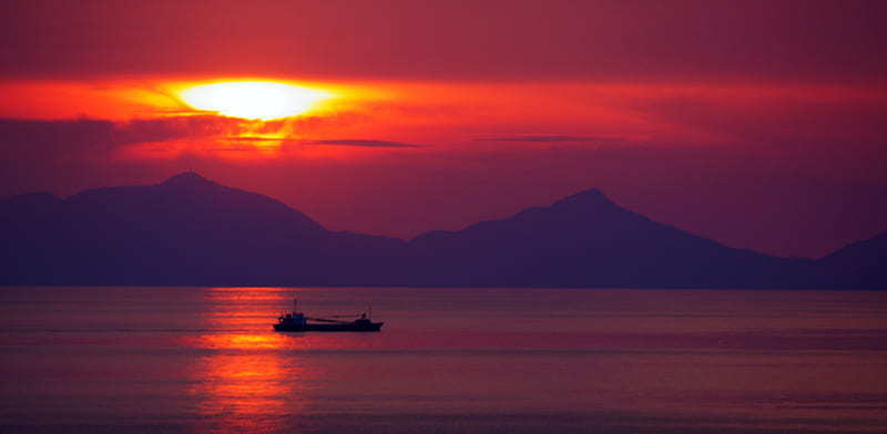 End of today, oceans, riau island, indonesia, sunset, durian strait anchorage, HD wallpaper