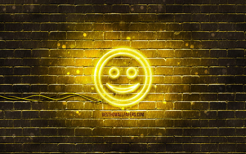 Happy Face neon icon yellow background, smiley icons, Happy Face Emotion, neon symbols, Happy Face, neon icons, Happy Face sign, emotion signs, Happy Face icon, emotion icons, HD wallpaper