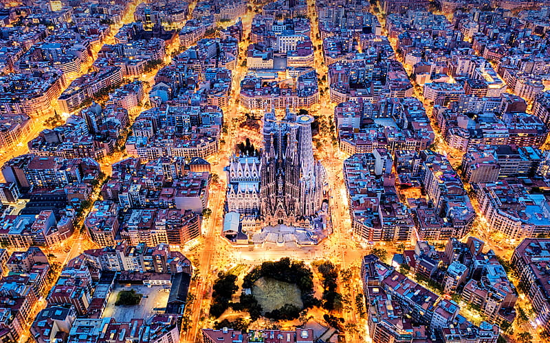 Sagrada Familia, aerial view, evening, Barcelona, Roman Catholic basilica,  Barcelona cityscape, HD wallpaper | Peakpx