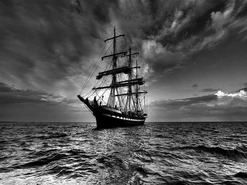 Sailing-Boat, black and white, boats, sailboat, ship, HD wallpaper