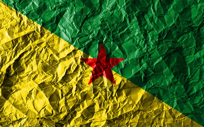 French Guiana flag crumpled paper, South American countries, creative, Flag of French Guiana, national symbols, South America, French Guiana 3D flag, French Guiana, HD wallpaper