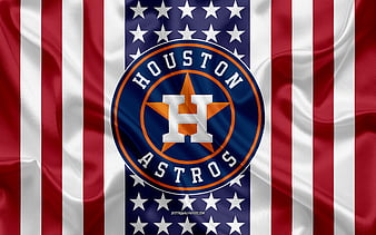 Houston Astros flag, , orange and blue 3D waves, MLB, american baseball  team, HD wallpaper