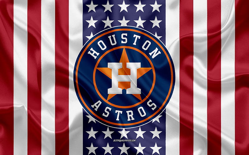 Houston Astros logo, emblem, silk texture, American flag, American baseball  club, HD wallpaper