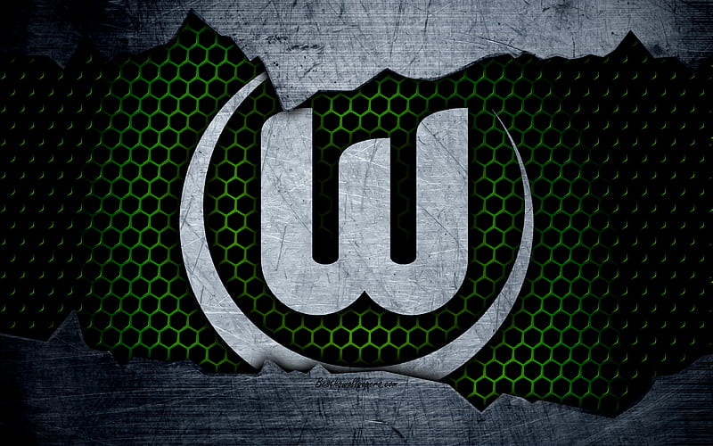 Wolfsburg logo, Bundesliga, metal texture, soccer, VfL Wolfsburg, football, HD wallpaper