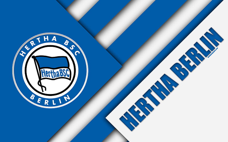 Hertha Berlin, FC material design, emblem, german football club, Hertha BSC logo, Bundesliga, blue abstraction, Berlin, Germany, HD wallpaper