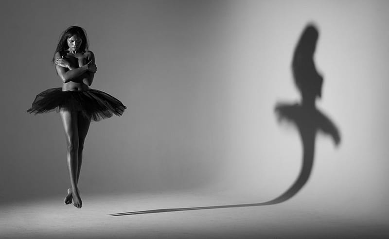 We Are Just Two Lost Souls.., art, hope, ballerina, love, black and white, bonito, soft, woman, HD wallpaper