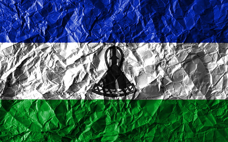 Lesotho flag crumpled paper, African countries, creative, Flag of Lesotho, national symbols, Africa, Lesotho 3D flag, Lesotho, HD wallpaper