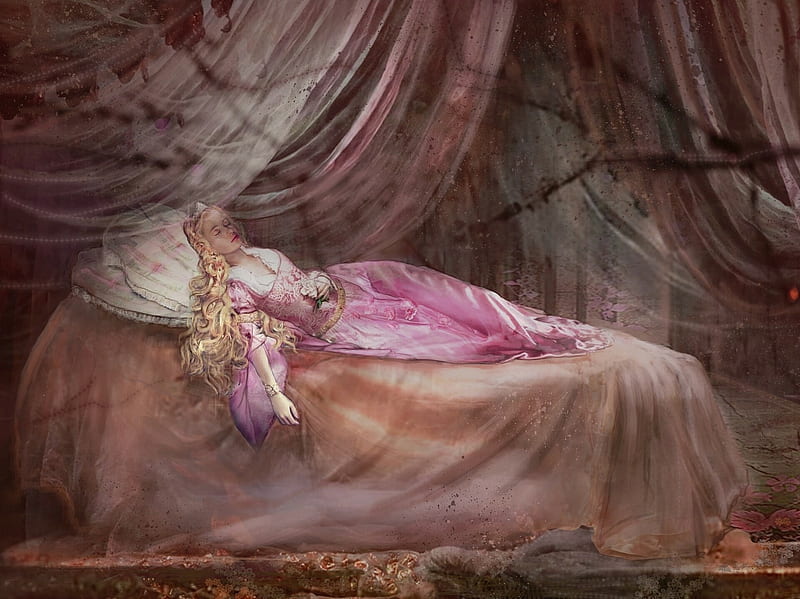 Sleeping beauty, luminos, olena vecchia pittura, aurora, vecchia pittura, pink, frumusete, fantasy, girl, princess, HD wallpaper