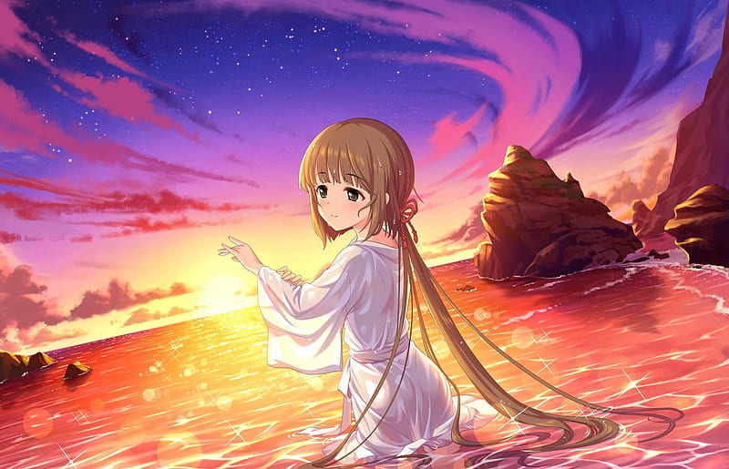 Wallpaper sunset, cute anime girl, original, 2021 desktop wallpaper, hd  image, picture, background, e99ac0 | wallpapersmug