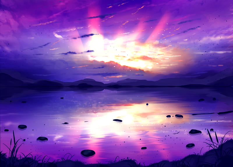 Original anime landscape sunset sky cloud beautiful tree park children city  . HD wallpaper | Pxfuel