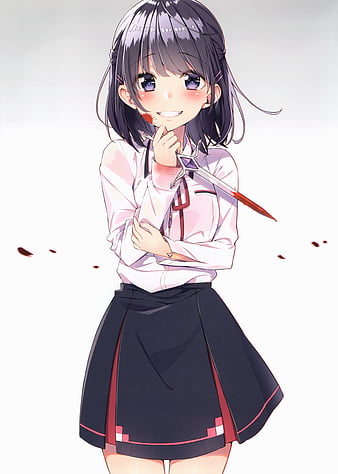 anime girl, skirt, smiling, short hair, cute, Anime, HD phone wallpaper