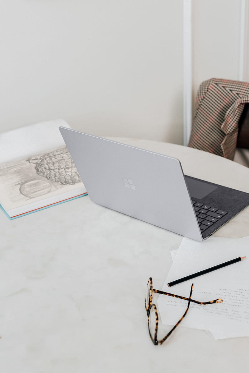 microsoft surface laptop on white table, HD phone wallpaper