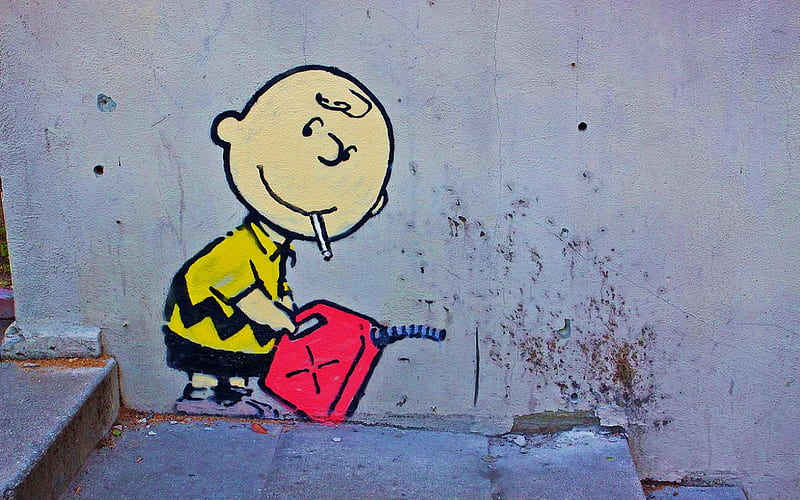 Banksy Charlie Brown, art, banksy, brown, charlie, graffiti, petrol, HD wallpaper
