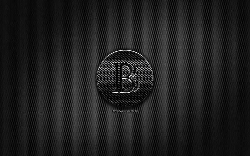 BlackCoin black logo, cryptocurrency, grid metal background, BlackCoin ...
