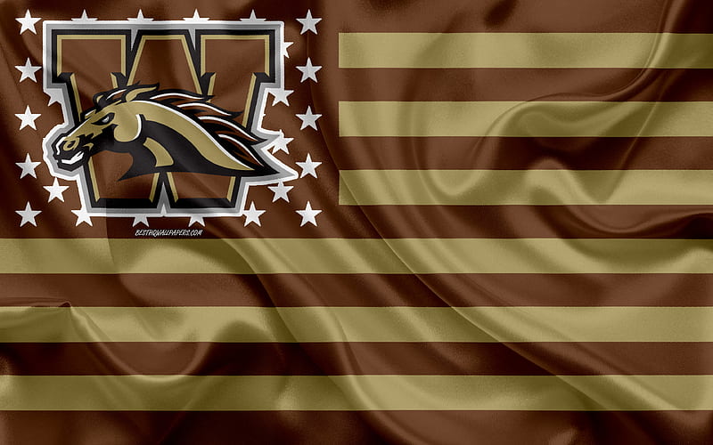 Western Michigan Broncos, American football team, creative American flag, brown flag, NCAA, Kalamazoo, Michigan, USA, Western Michigan Broncos logo, emblem, silk flag, American football, HD wallpaper