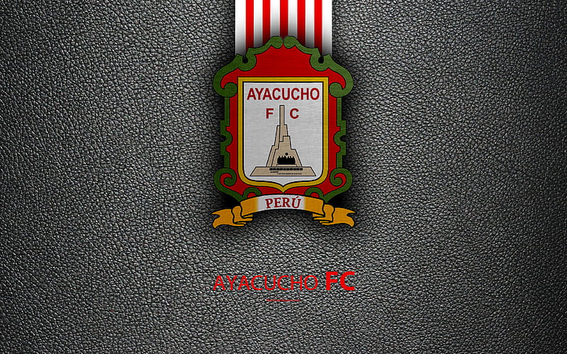 Ayacucho FC logo, leather texture, Peruvian football club, emblem, red white lines, Peruvian Primera Division, Ayacucho, Peru, football, HD wallpaper