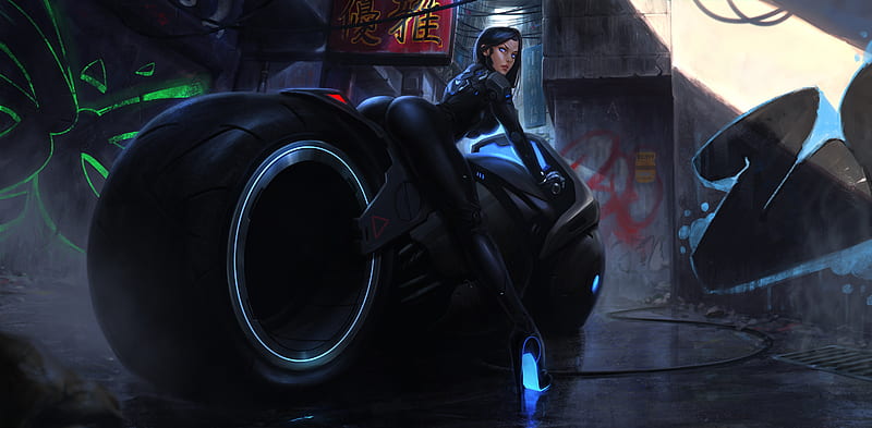 Hot Girl On Tron Bike Artwork, artist, digital-art, , artwork, tron, HD wallpaper