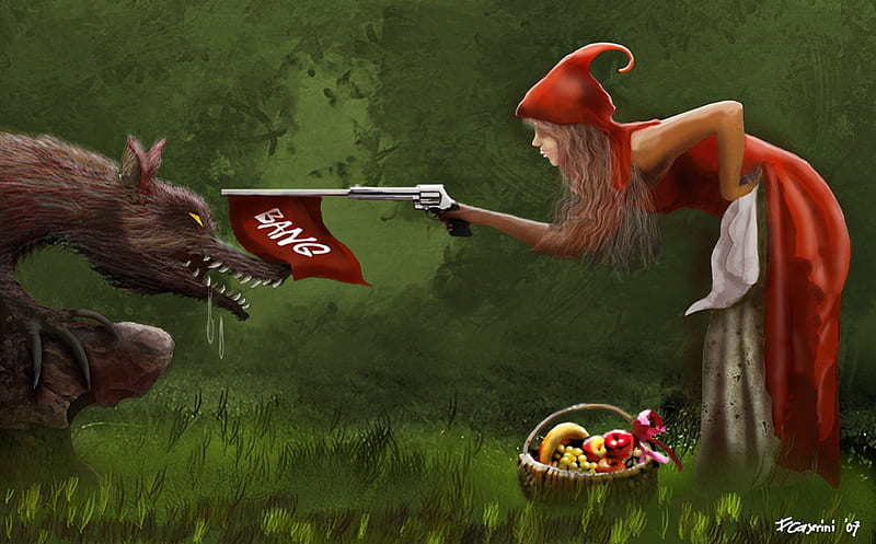 Little Red Riding Hood, art, bonito, woman, fantasy, girl digital, funny,  wolf, HD wallpaper | Peakpx