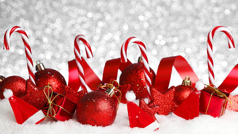 Candy Canes And Red Baubles Candy Cane, HD wallpaper