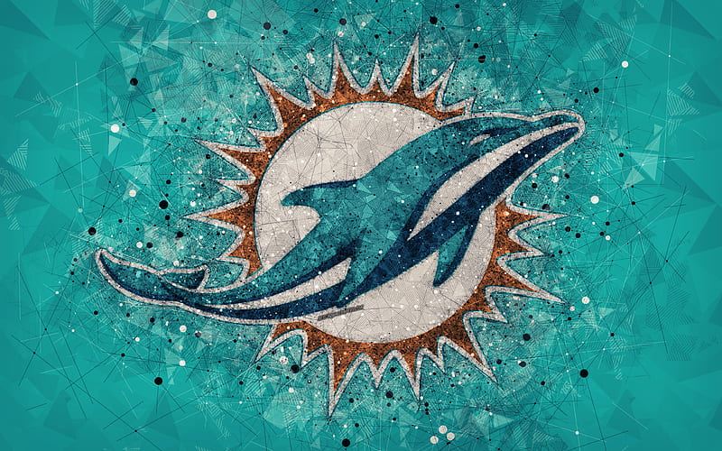 Miami Dolphins logo, geometric art, american football club, creative art, blue abstract background, NFL, Miami, Florida, USA, American Football Conference, National Football League, HD wallpaper