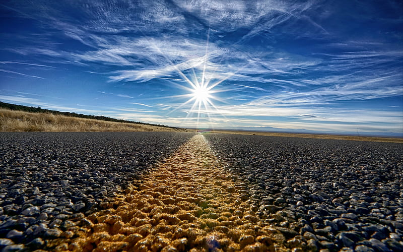 road, highway, sun, America, steppe USA, HD wallpaper