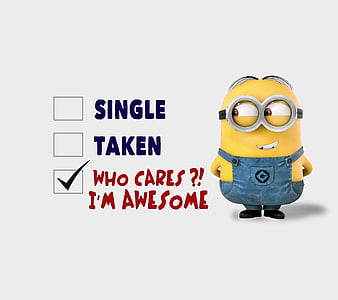 Who Cares, attitude, awesome, cool, funny, heart, love, minion, quote, single, HD wallpaper