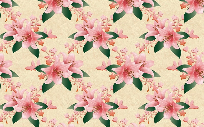 Texture, pattern, green, flower, lily, paper, pink, HD wallpaper