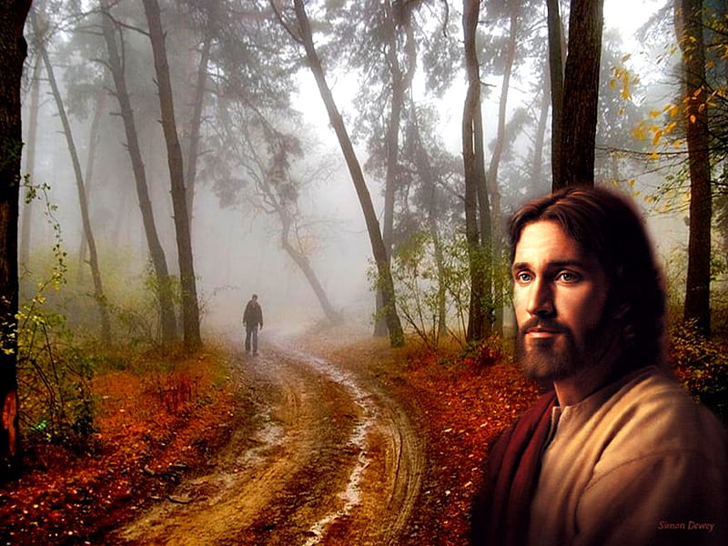 Jesus always waiting for you with love, christ, autumn, jesus, christianity, path, nature, religion, god, HD wallpaper