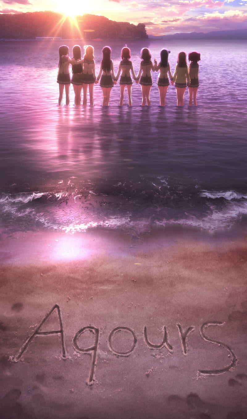Love Live! Sunshine, beach, anime girls, anime, sunlight, holding hands, HD phone wallpaper