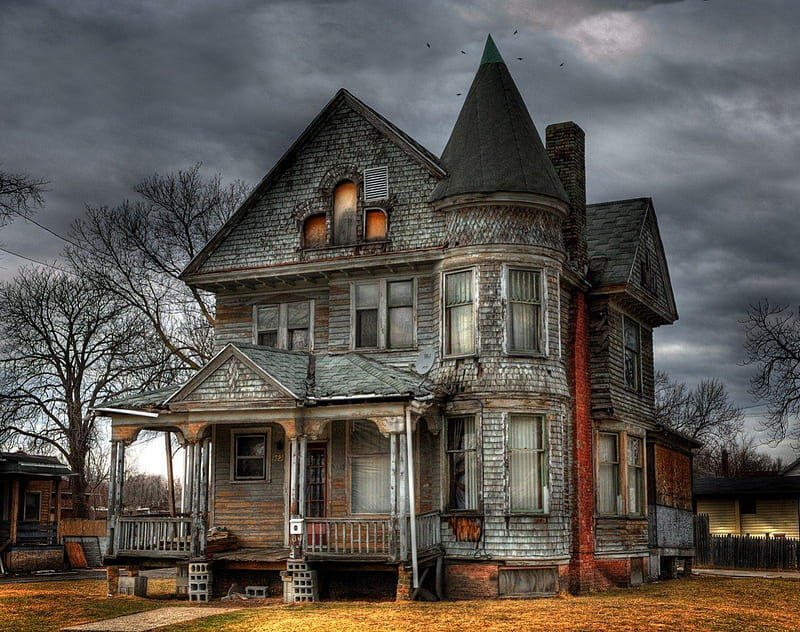 HAUNTED HOUSE, house, spooky, dark, haunted, trees, sky, old, HD wallpaper