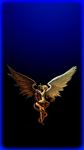 Angel Devil, black, blue, love, HD phone wallpaper