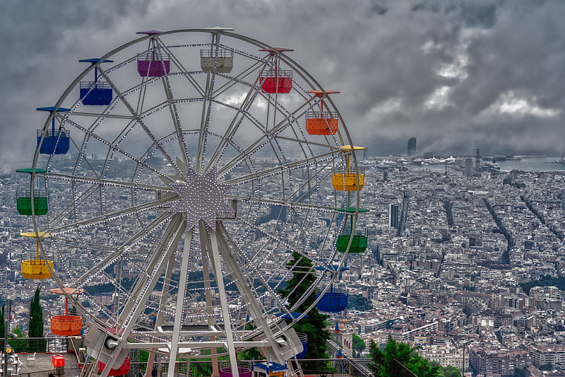 Man Made, Ferris Wheel, Amusement Park, Barcelona, Catalonia, HD wallpaper