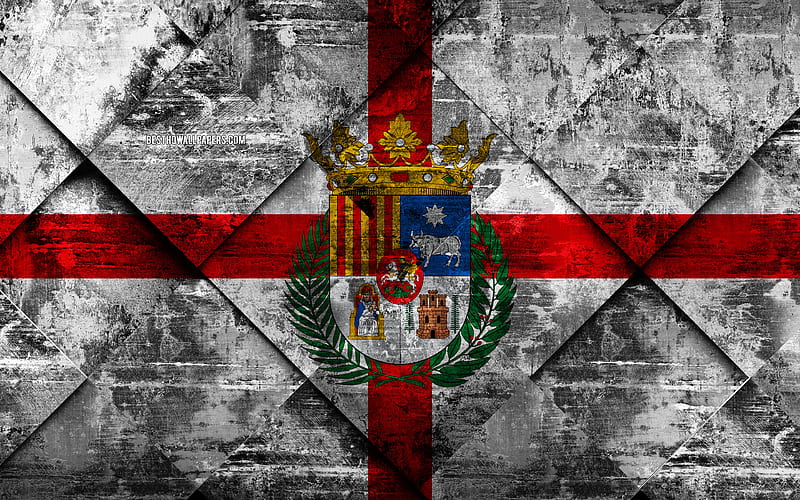 Flag of Teruel grunge art, rhombus grunge texture, spanish province, Teruel flag, Spain, national symbols, Teruel, provinces of Spain, creative art, HD wallpaper