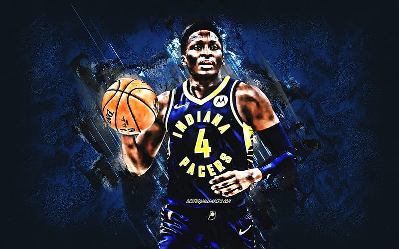 Victor Oladipo, Indiana Pacers, portrait, American basketball player, NBA, USA, blue stone background, creative art, basketball, HD wallpaper