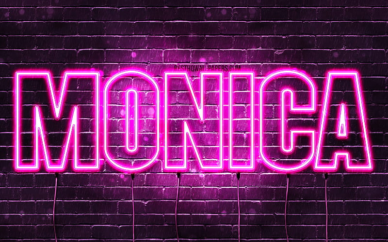 Monica with names, female names, Monica name, purple neon lights, horizontal text, with Monica name, HD wallpaper