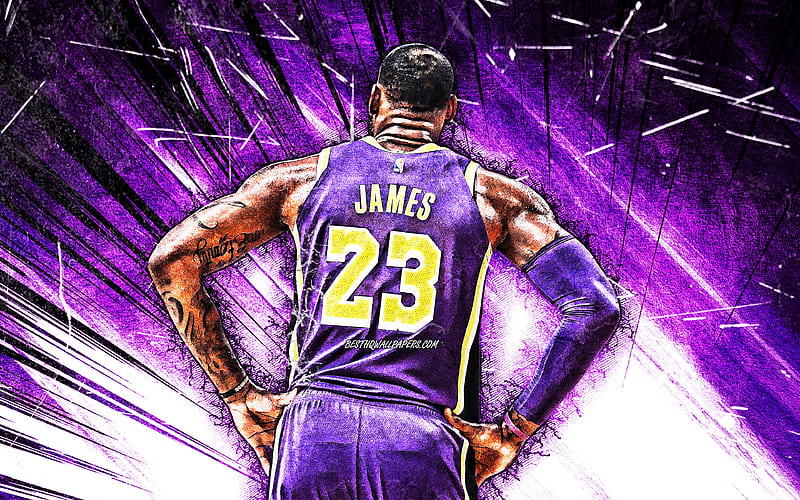 LeBron James back view, grunge art, Los Angeles Lakers, NBA, violet  uniform, HD wallpaper | Peakpx