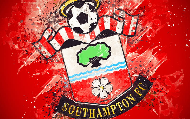 Southampton FC paint art, logo, creative, English football team, Premier League, emblem, red background, grunge style, Southampton, England, UK, football, HD wallpaper