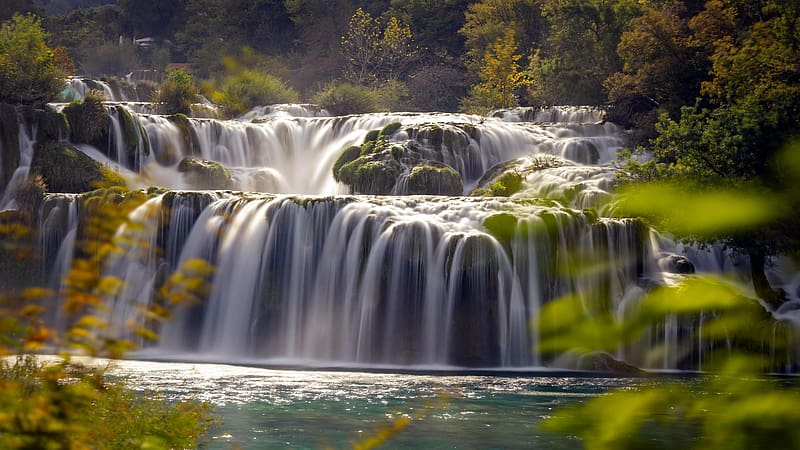 Skradinski Buk waterfall in Krka National Park, Croatia, trees, cascades, river, water, rocks, HD wallpaper