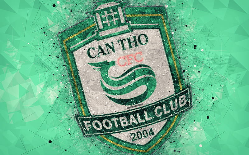 Can Tho FC geometric art, logo, green background, Vietnamese football club, V-League 1, Can Tho, Vietnam, football, XSKT Can Tho, HD wallpaper
