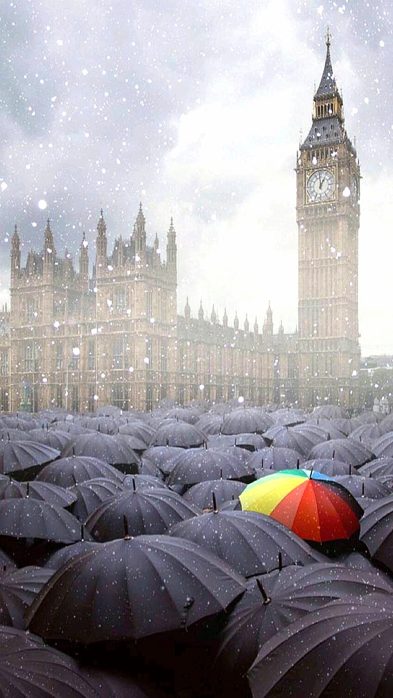 Big Ben, black umrellas, england, london, snow, snowy day, umbrella, watch,  winter, HD phone wallpaper | Peakpx