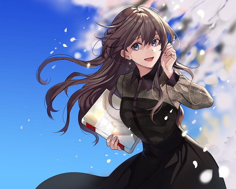 Brownhaired anime girl smiling elegantly  Stock Illustration  97458729  PIXTA