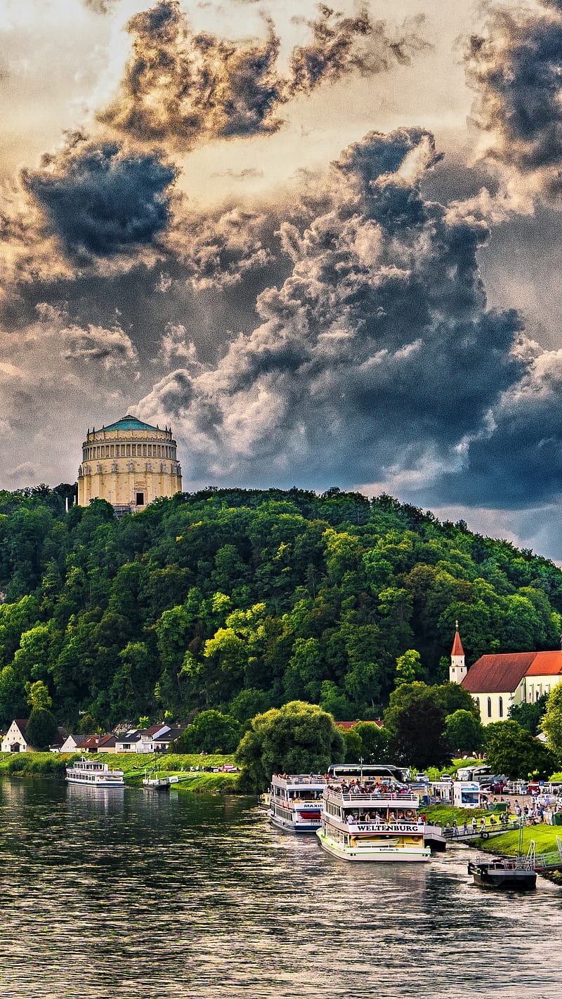 Bavaria Nature , sky, trees, river, HD phone wallpaper