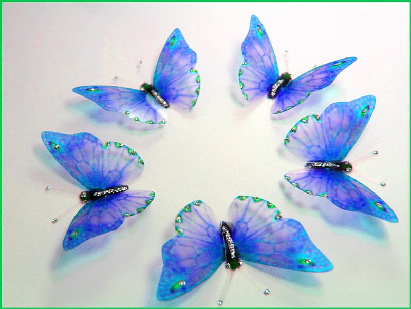 Toppers, wings, butterflies, green, blue, HD wallpaper