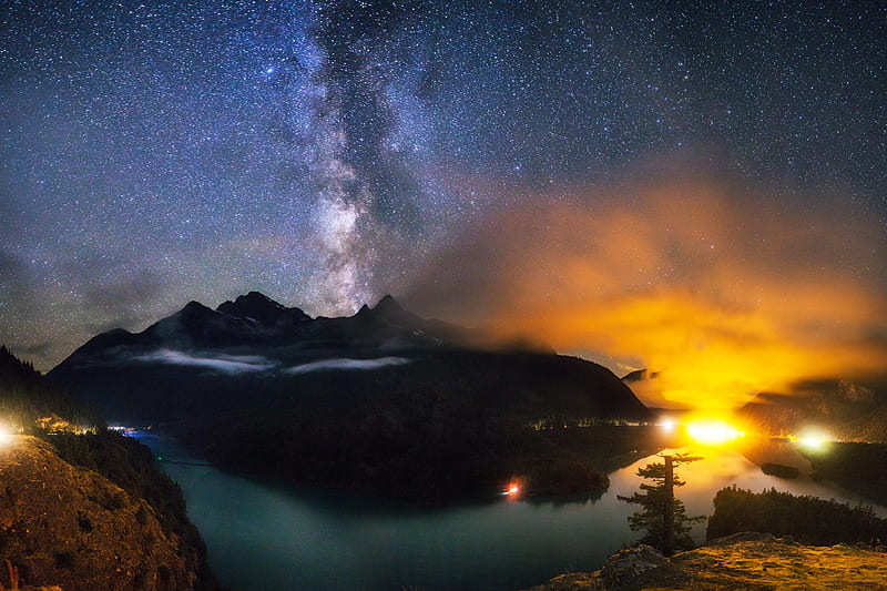 Lake Diablo Milky Way, milky-way, lake, nature, HD wallpaper