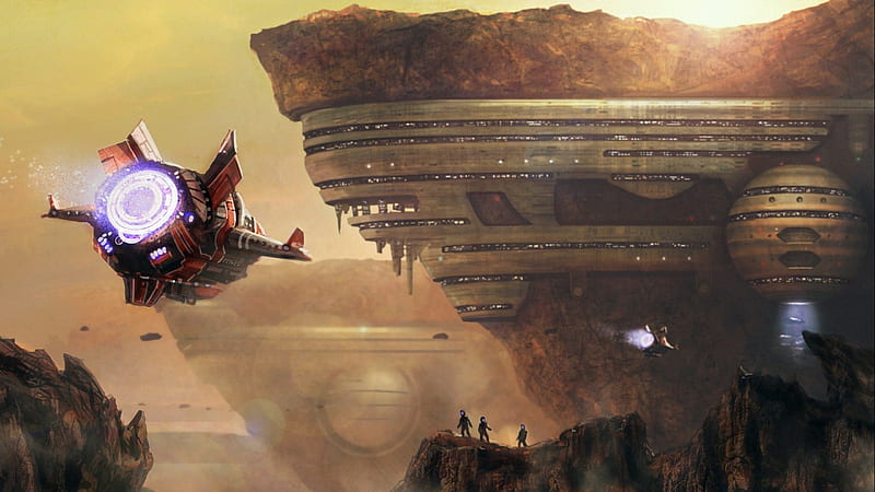 Spaceship Futuristic City, Future, Steampunk, People, City, HD wallpaper