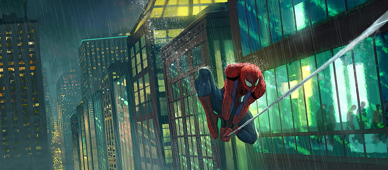 Spider Man Flying in Rain, HD wallpaper