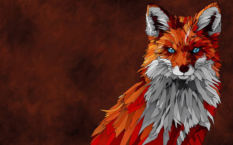 Fox, mosaic, creative, art, predators, HD wallpaper