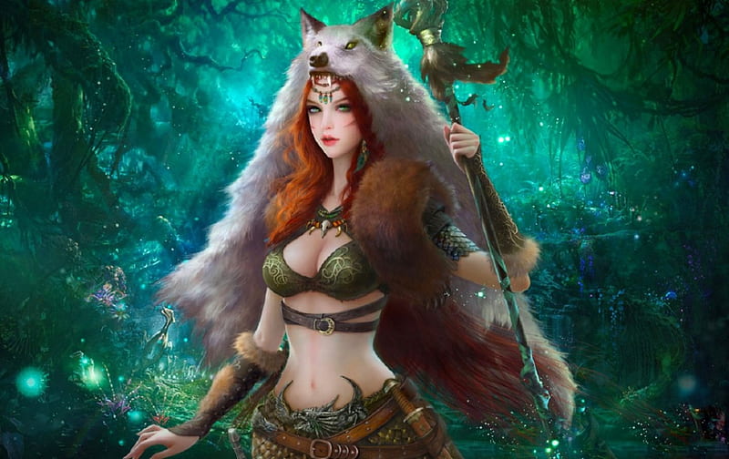 Huntress, pretty, art, bonito, woman, fantasy, warrior, girl, digital, hunter, HD wallpaper